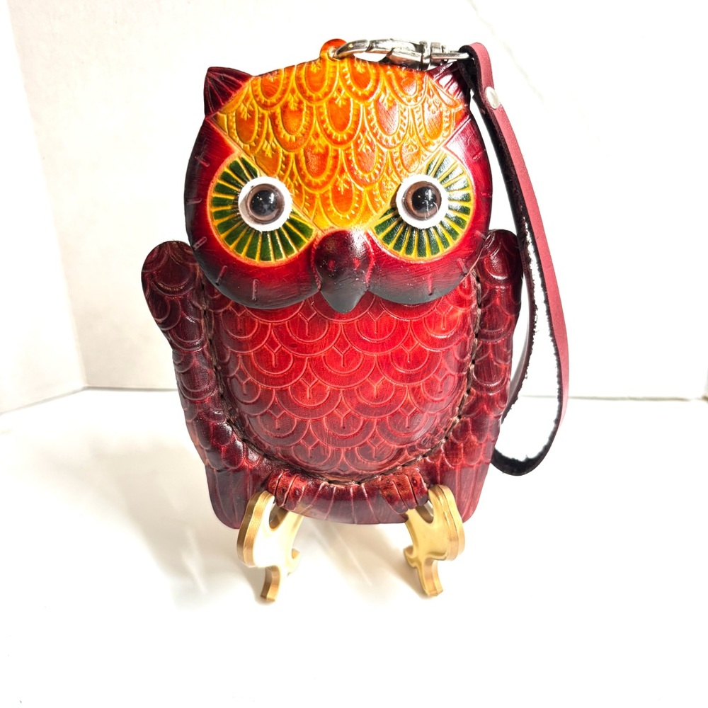 Genuine Leather Handmade Owl Wristlet